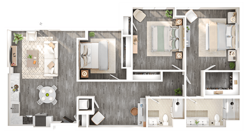 Floor plan for 3 beds, 2 baths, 1621 sqft